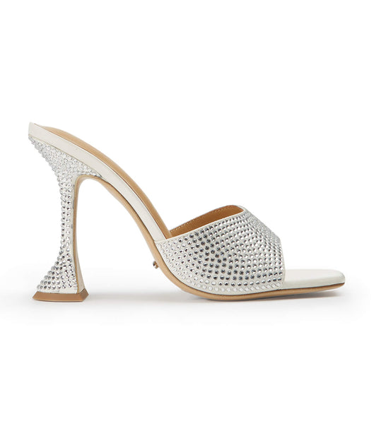 White Tony Bianco Serri Ivory Satin 10.5cm Bling Heels | AZADF13250