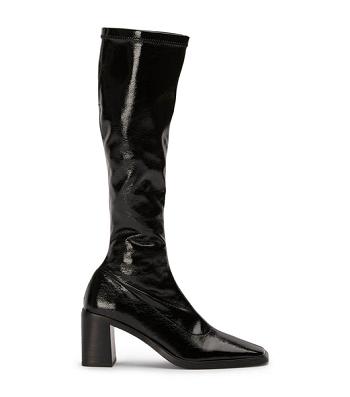 Black Tony Bianco Damon Black Crinkle Patent 7.5cm Mid Calf Boots | BZASD47449