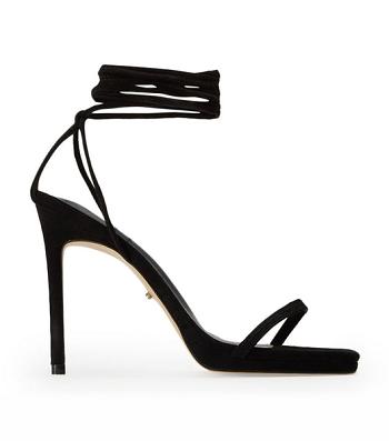 Black Tony Bianco Fleur Black Suede 11cm Strappy Heels | QZAUV61818