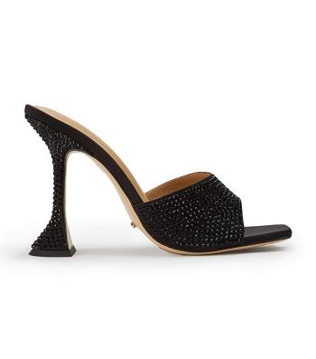 Black Tony Bianco Serri Black Satin 10.5cm Bling Heels | ZAJKU54231