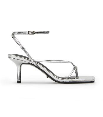 Silver Tony Bianco Avi Silver Foil 6.5cm Strappy Heels | MZAFT75749